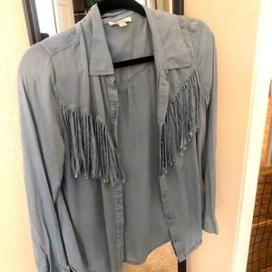 Vintage blue fringe button up